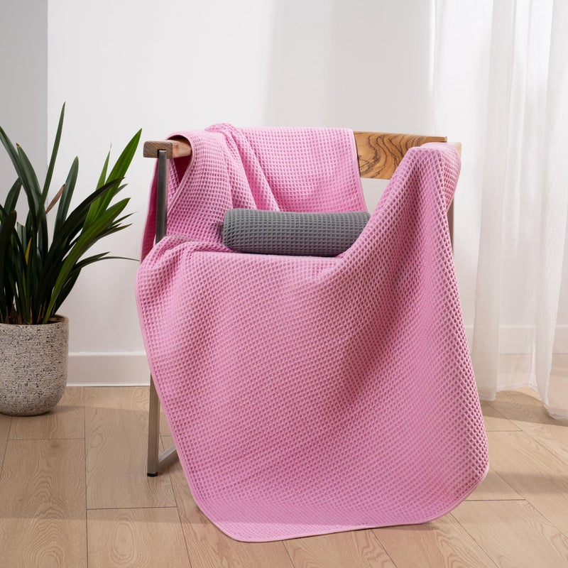 POLYTE Microfiber Oversize Quick Dry Lint Free Bath Towel  60 x 30 in  4 Pack (Gray Pink  Waffle Weave) - Image 5