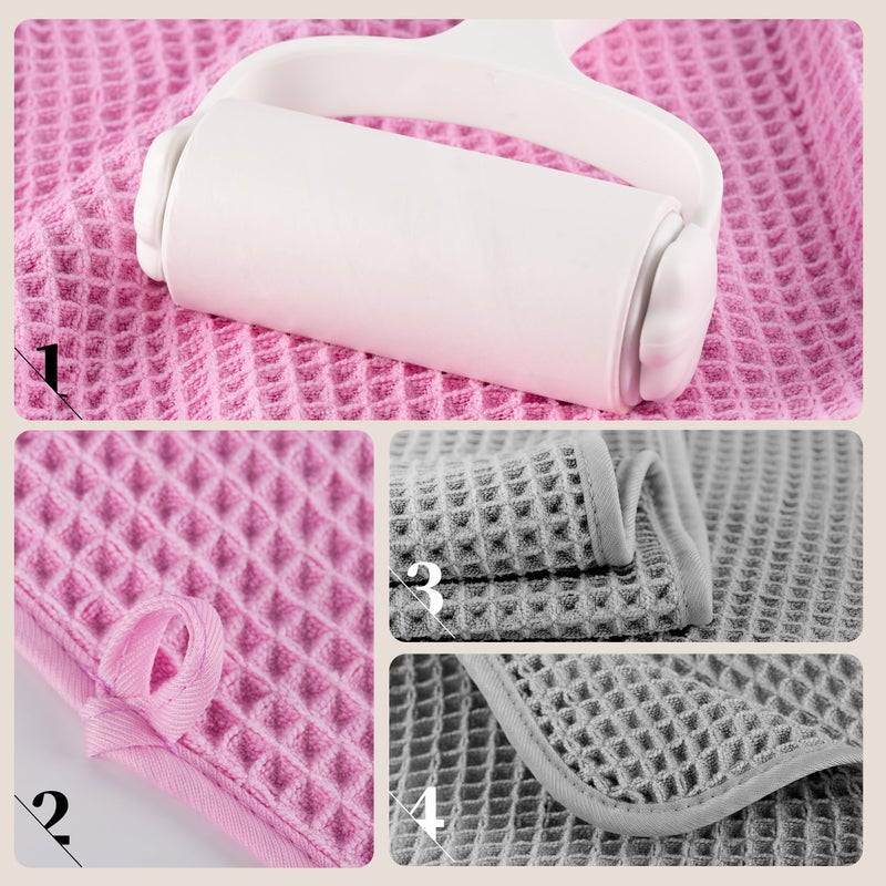 POLYTE Microfiber Oversize Quick Dry Lint Free Bath Towel  60 x 30 in  4 Pack (Gray Pink  Waffle Weave) - Image 3