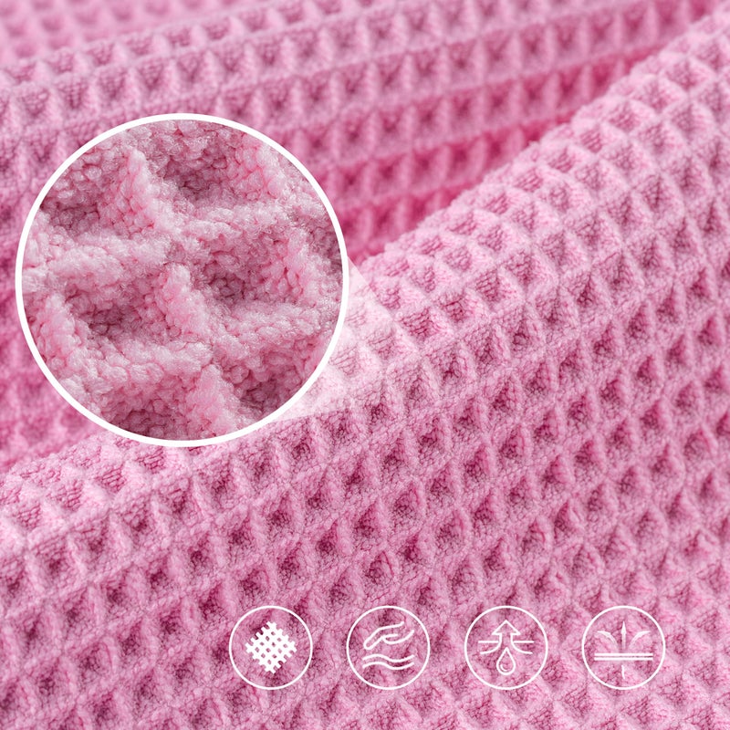POLYTE Microfiber Oversize Quick Dry Lint Free Bath Towel  60 x 30 in  4 Pack (Gray Pink  Waffle Weave) - Image 2