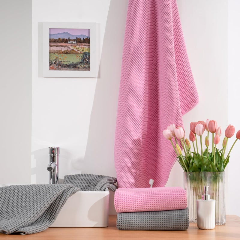POLYTE Microfiber Oversize Quick Dry Lint Free Bath Towel  60 x 30 in  4 Pack (Gray Pink  Waffle Weave) - Image 4