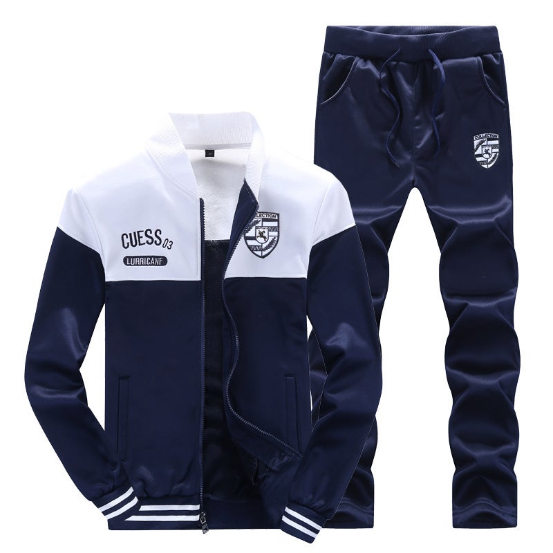 Mens Baseball-Collar Sweatshirt Set Spring Autumn D10 White 