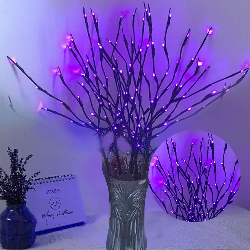 DK177 2 Pack Led Branch Light Battery Operated Lighted Branch Vase Filler Willow Tree Artificial Little Twig Power Brown 30 Inch 20 LED for Home Outdoor Indoor Romantic Decoration, Purple Light - Image 1