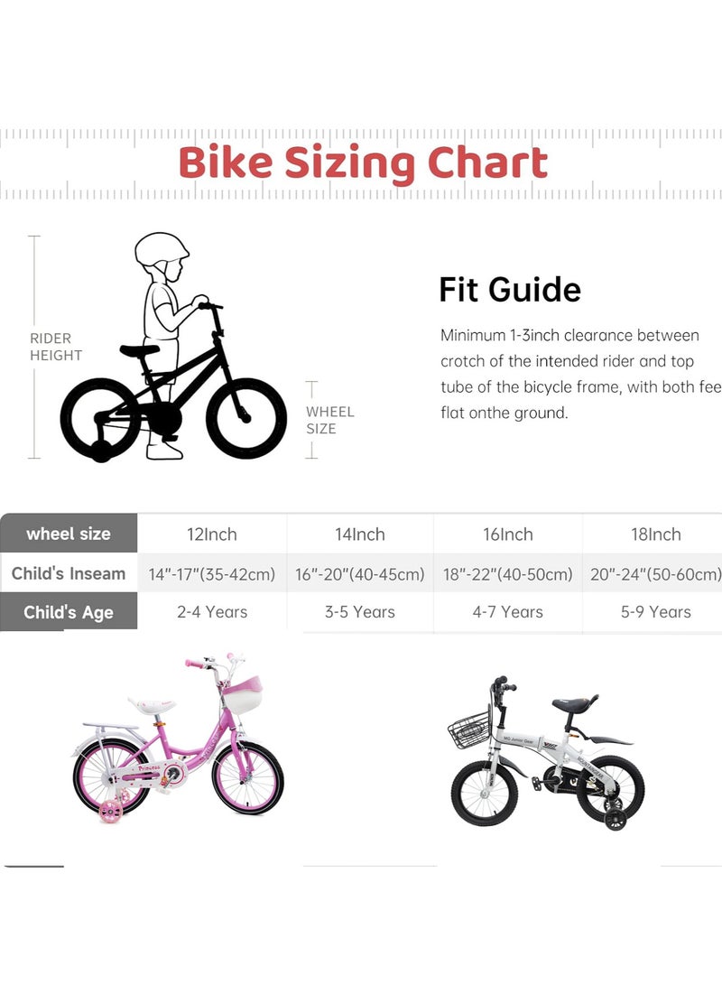 ام جي دراجة أطفال لعمر 2-7 سنوات، دراجة أطفال مقاس 12 بوصة و14 بوصة و16 بوصة مع مقعد حامل وسلة وأدوات ودراجة أطفال مع أدوات - وردي - Image 4