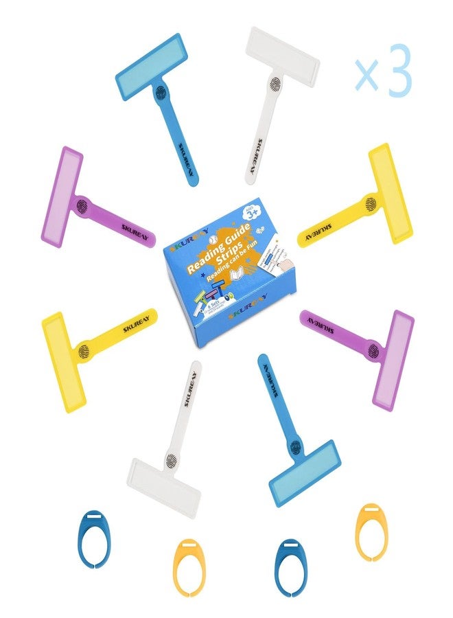 Skureay 36 Pcs Guided Reading Strips, Dyslexia Tools for Kids, Colorful Text Overlays for Early Readers, ADHD Finger Trackers Highlight (24 Wands and 12 Removable Rings) - Image 1