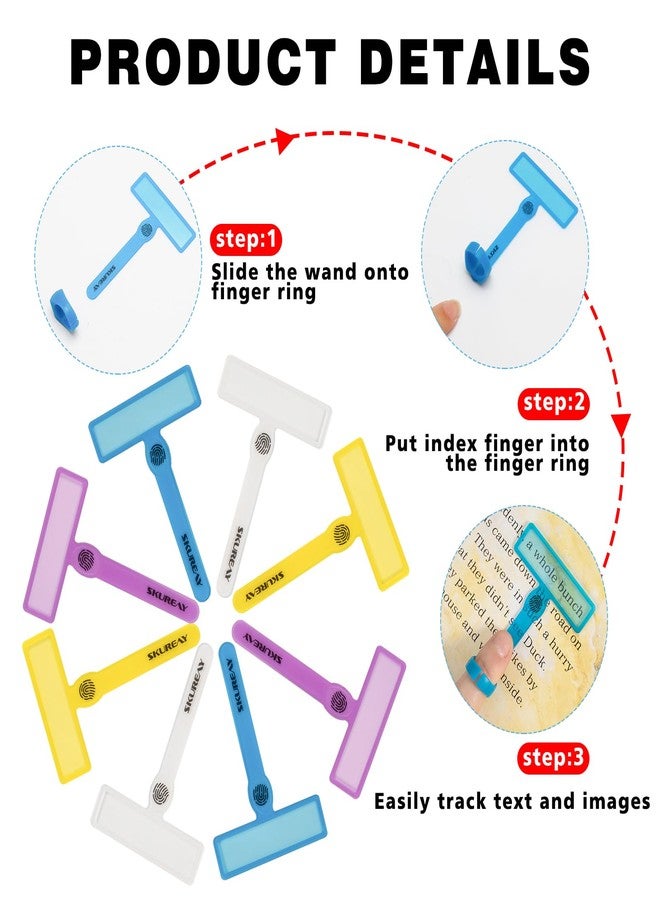 Skureay 36 Pcs Guided Reading Strips, Dyslexia Tools for Kids, Colorful Text Overlays for Early Readers, ADHD Finger Trackers Highlight (24 Wands and 12 Removable Rings) - Image 4