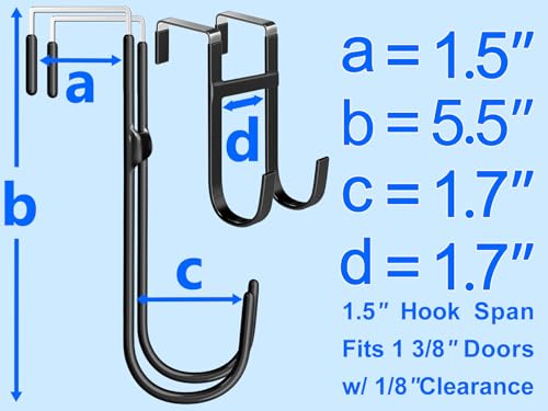 Mars-Rock Over the Door Twin Metal Hooks with Plastic Coating 5.5" Fit 0.5" to 1 3/8" Door 2 Sets Heavy Duty Towel Robe Rack Wreath Bathroom Shower Hanger Shoe Organizer Ironing Board Short Black - Image 2