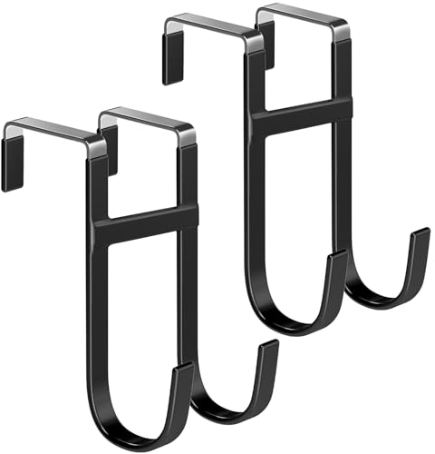 Mars-Rock Over the Door Twin Metal Hooks with Plastic Coating 5.5" Fit 0.5" to 1 3/8" Door 2 Sets Heavy Duty Towel Robe Rack Wreath Bathroom Shower Hanger Shoe Organizer Ironing Board Short Black - Image 1