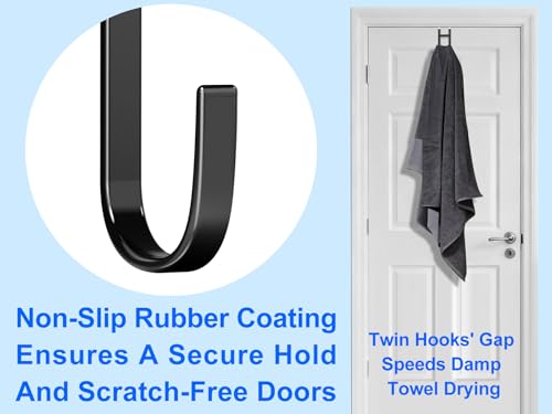 Mars-Rock Over the Door Twin Metal Hooks with Plastic Coating 5.5" Fit 0.5" to 1 3/8" Door 2 Sets Heavy Duty Towel Robe Rack Wreath Bathroom Shower Hanger Shoe Organizer Ironing Board Short Black - Image 5