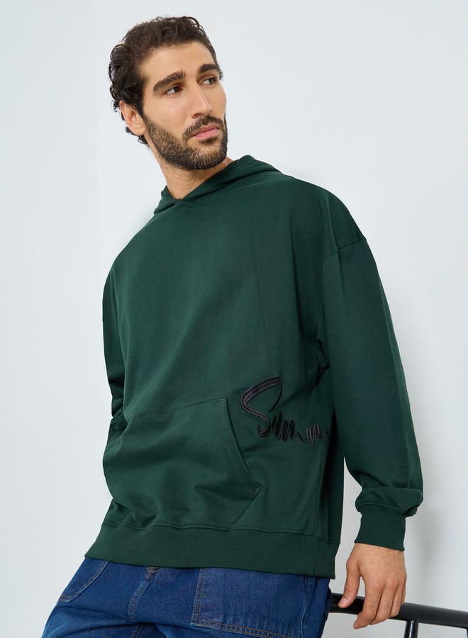 Styli Men Green Embroidered Oversized Hoodie - Image 1