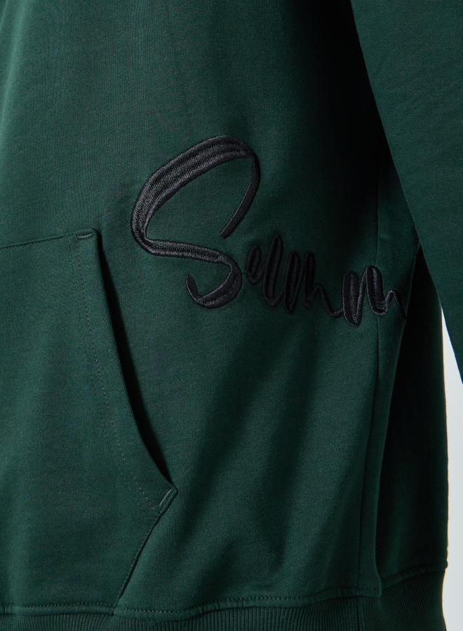 Styli Men Green Embroidered Oversized Hoodie - Image 3