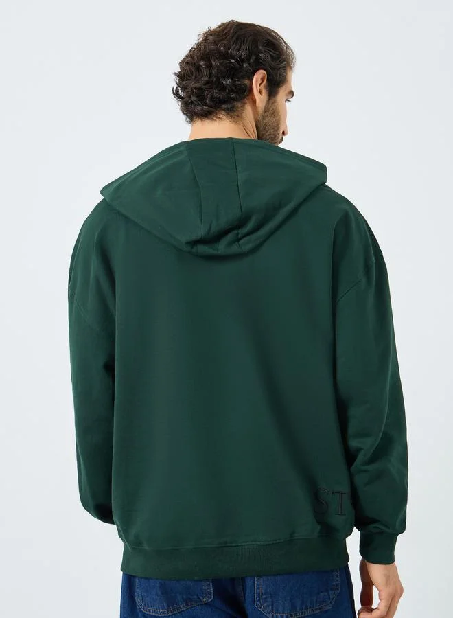 Styli Men Green Embroidered Oversized Hoodie