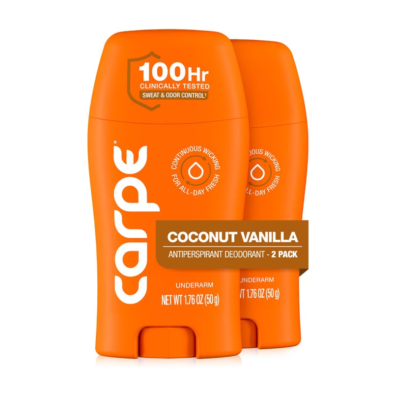 Carpe Underarm Antiperspirant Coconut Vanilla Deodorant for Women 100 Hour Sweat Odor Control Deodorant for Sweating Clinical Strength Antiperspirant Coconut Vanilla Scent 2 Pack - Image 2