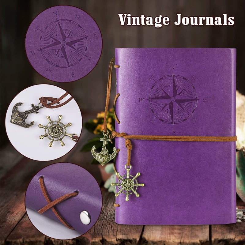 MaleDen 7 Pack Journals Notebooks, PU Leather Travel Refillable Journal for Writing, Journal Bulks for Women Men, Students Gifts, Lined Pages and Vintage Pendants, 7 x 5 inches, Multicolor - Image 2
