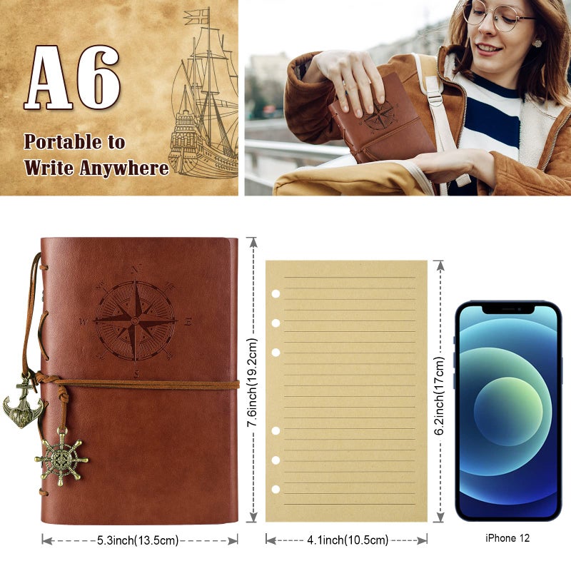MaleDen 7 Pack Journals Notebooks, PU Leather Travel Refillable Journal for Writing, Journal Bulks for Women Men, Students Gifts, Lined Pages and Vintage Pendants, 7 x 5 inches, Multicolor - Image 5