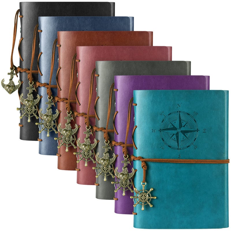 MaleDen 7 Pack Journals Notebooks, PU Leather Travel Refillable Journal for Writing, Journal Bulks for Women Men, Students Gifts, Lined Pages and Vintage Pendants, 7 x 5 inches, Multicolor - Image 1
