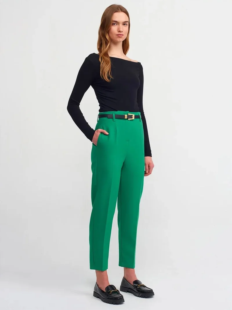 ديلفين Dilvin High-Waist Straight-Leg Crepe Trousers With Belt