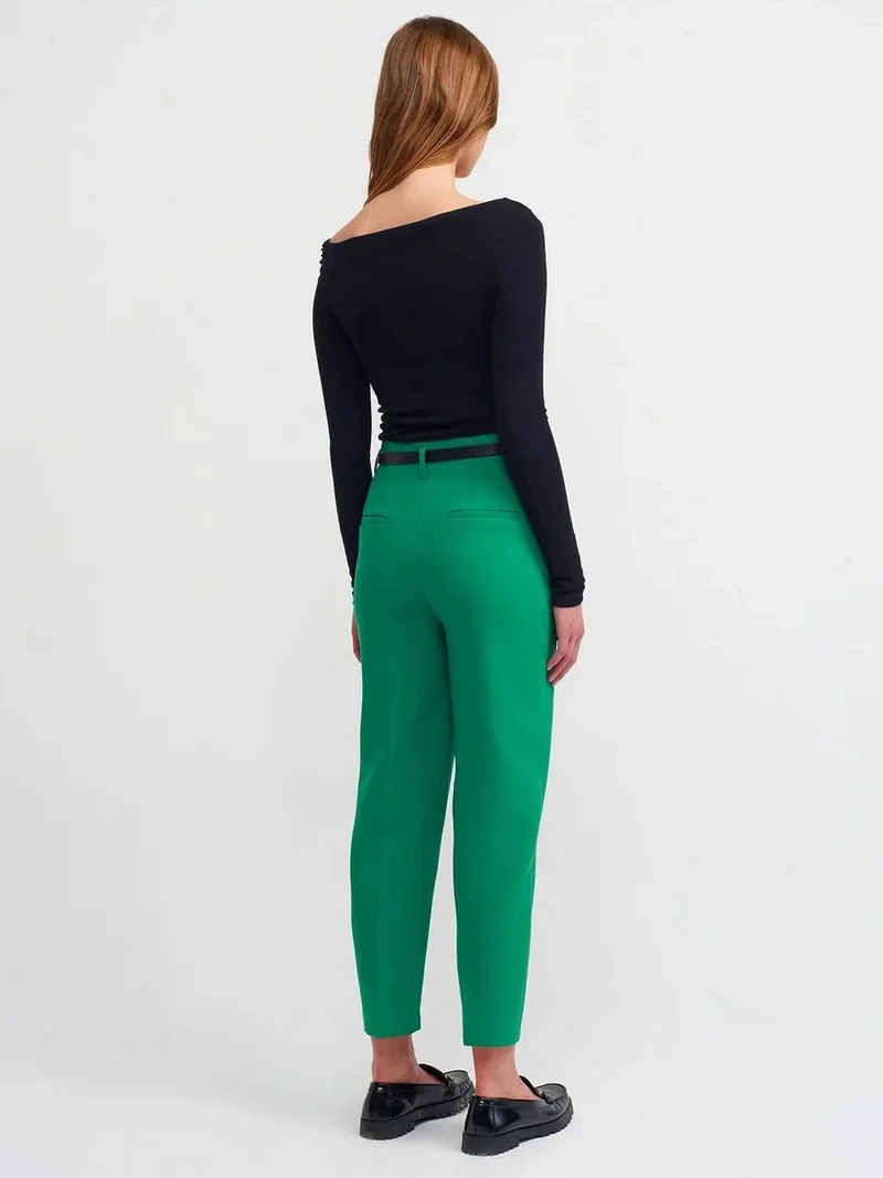 ديلفين Dilvin High-Waist Straight-Leg Crepe Trousers With Belt