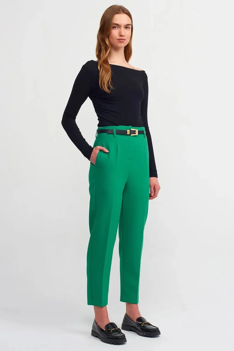 DILVIN High-Waist Straight-Leg Crepe Trousers With Belt