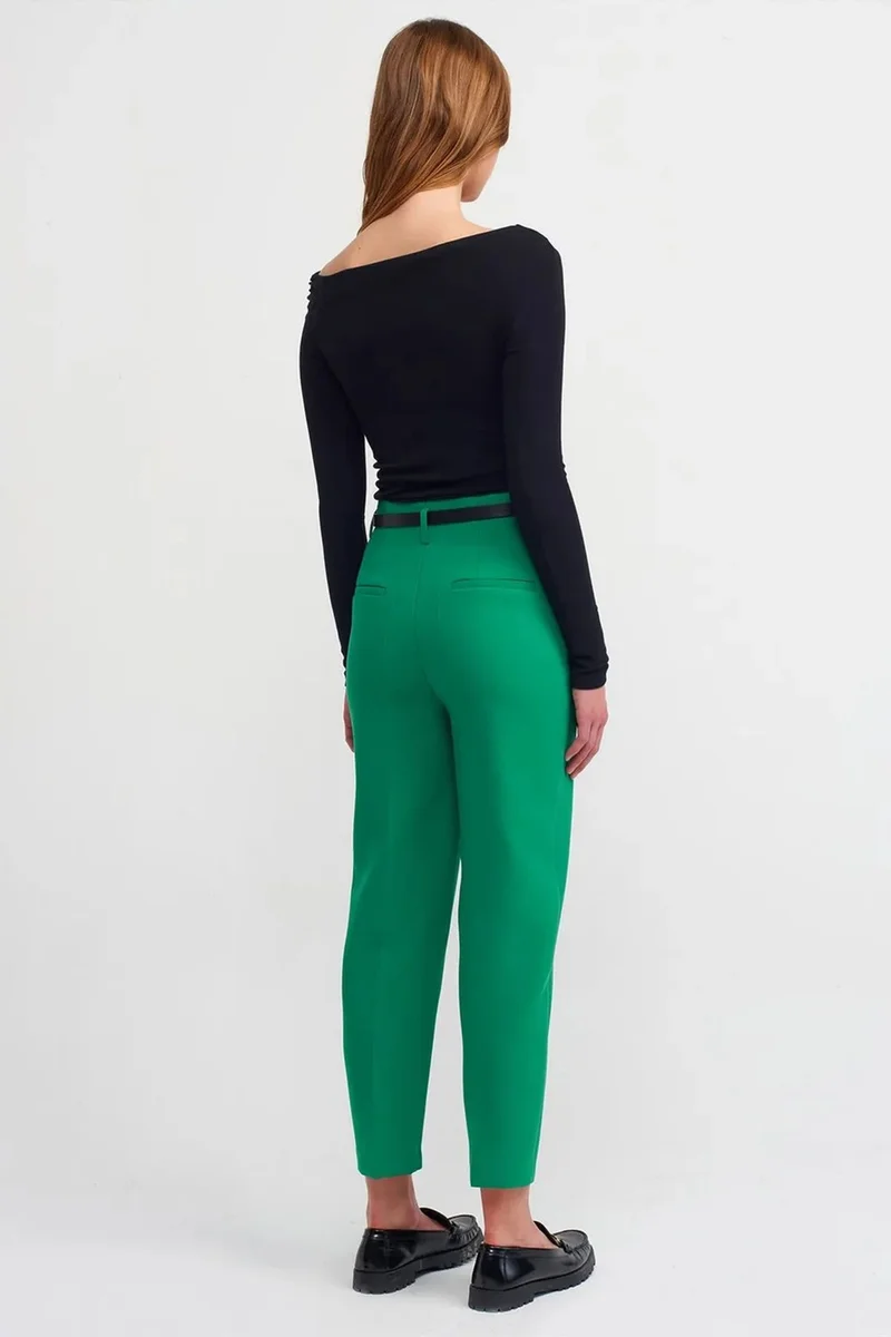 Dilvin Emerald Green DILVIN High-Waist Straight-Leg Crepe Trousers With Belt for Women | Best Price UAE
