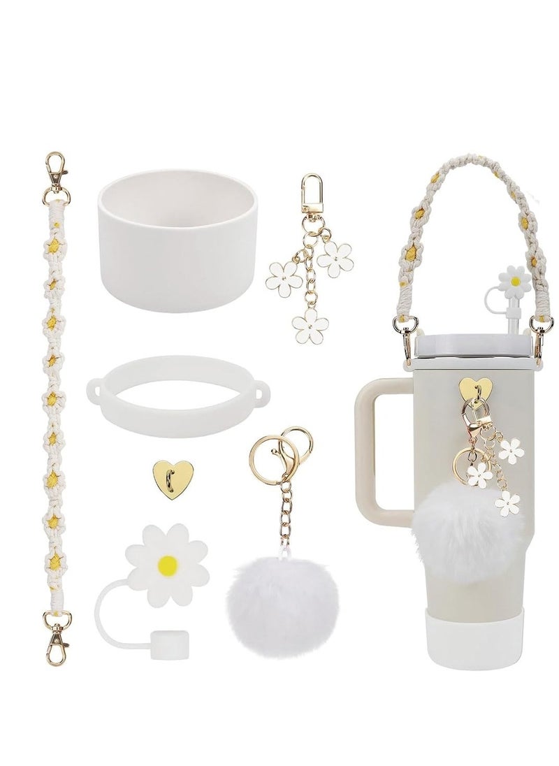 sokany - 7pcs Cup Accessories for Stanley Set Including 1 Pcs Water Bottle Handle Strap 1 Pcs Siliocne Stanley Cup Boot 1 Pcs Siliocne Straw Cover, 2 Pcs Charms for Stanley Cup 40oz and 30oz Tumbler (White) - Image 1