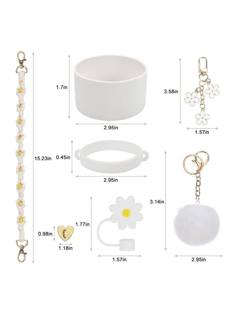 sokany - 7pcs Cup Accessories for Stanley Set Including 1 Pcs Water Bottle Handle Strap 1 Pcs Siliocne Stanley Cup Boot 1 Pcs Siliocne Straw Cover, 2 Pcs Charms for Stanley Cup 40oz and 30oz Tumbler (White) - Image 1