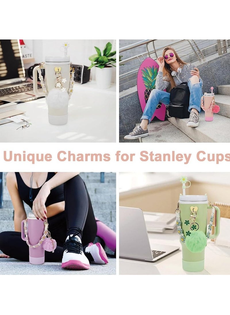sokany - 7pcs Cup Accessories for Stanley Set Including 1 Pcs Water Bottle Handle Strap 1 Pcs Siliocne Stanley Cup Boot 1 Pcs Siliocne Straw Cover, 2 Pcs Charms for Stanley Cup 40oz and 30oz Tumbler (White) - Image 1