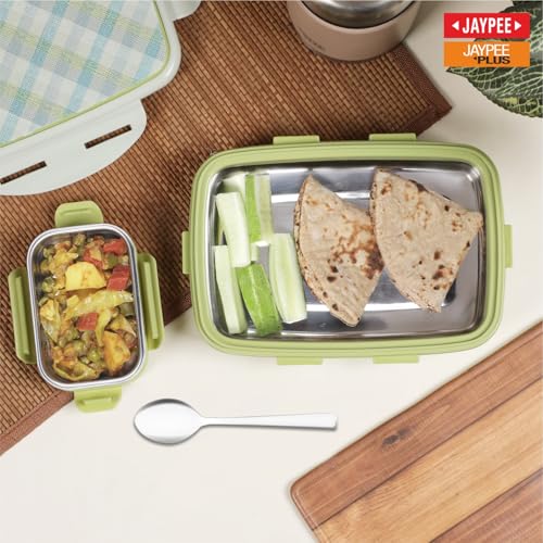 JAYPEE Ecosteel Sr. Inner Stainless Steel Insulated Lunch Box for School Kids |Airtight Leakproof Tiffin Box for Kids |Food Grade|BPA Free, 550 ml, Green - Image 2