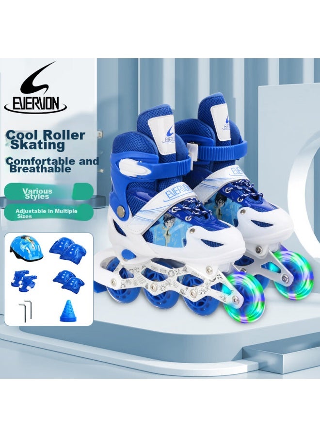 Evervon Roller Skates For Children, Inline Skates For Boys And Girls, Roller Skates Kj-337 Blue With Protective Gear And Helmet, Size S Fits 31-34 - Image 2
