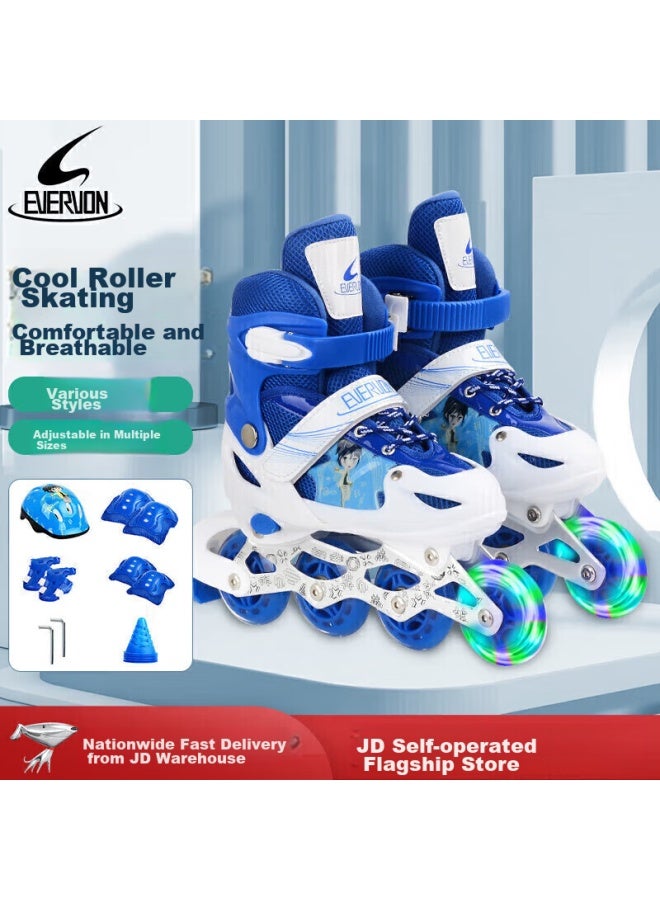 Evervon Roller Skates For Children, Inline Skates For Boys And Girls, Roller Skates Kj-337 Blue With Protective Gear And Helmet, Size S Fits 31-34 - Image 1