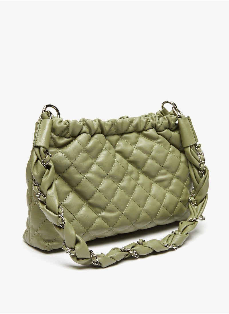 shoexpress - Quilted Shoulder Bag with Chain Accented Handle and Button Closure - Image 1