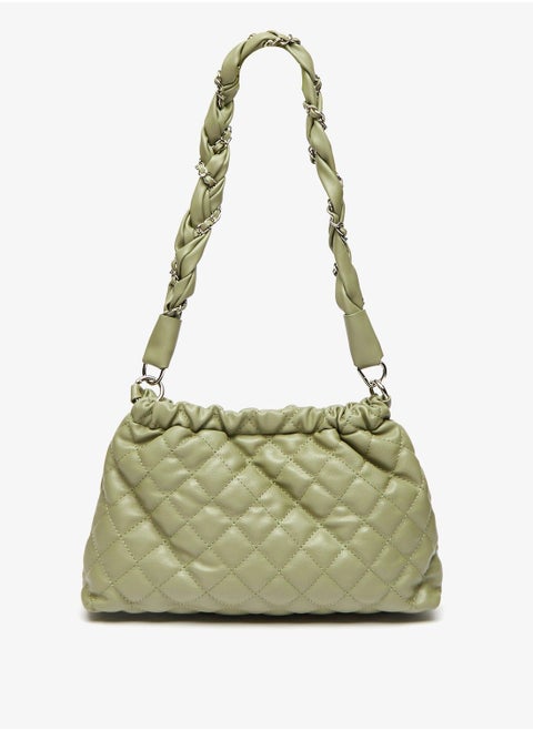 Quilted Shoulder Bag with Chain Accented Handle and Button Closure