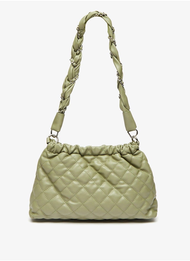 shoexpress - Quilted Shoulder Bag with Chain Accented Handle and Button Closure - Image 1