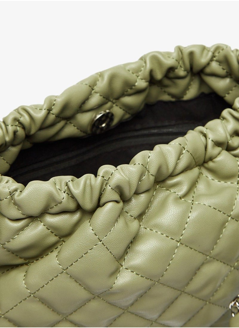 shoexpress - Quilted Shoulder Bag with Chain Accented Handle and Button Closure - Image 1