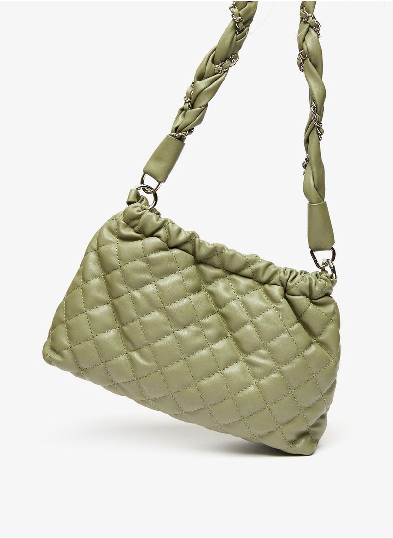 shoexpress - Quilted Shoulder Bag with Chain Accented Handle and Button Closure - Image 1