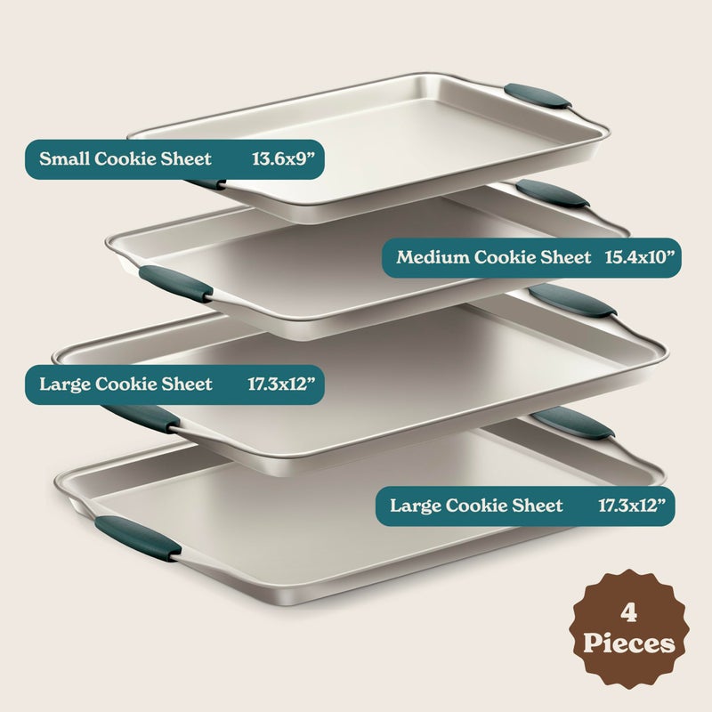 Country Kitchen Nonstick Stackable Bakeware Set - Heavy Duty, Durable, Easy Release Baking Set, Sage, 4 Pcs - Image 2