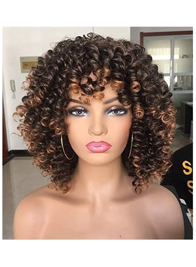 باروكة بشعر قصير مجعد أسود/بني 18بوصة