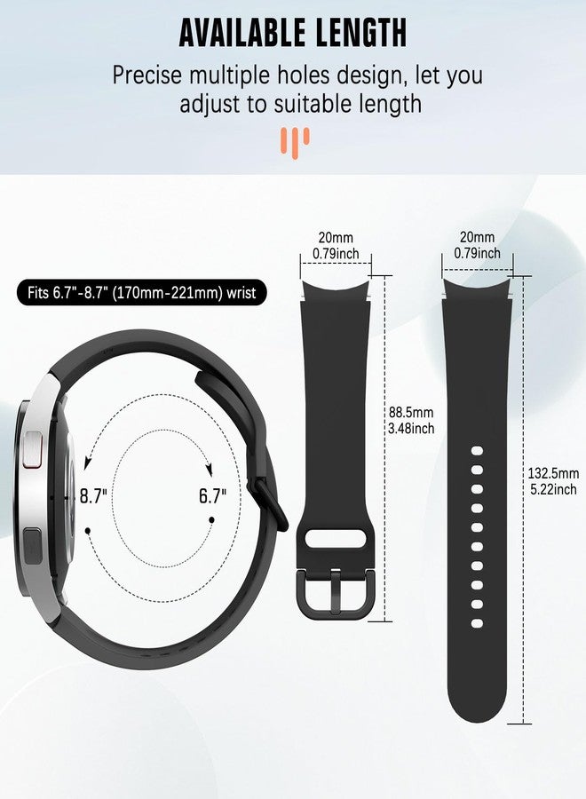 MoKo Compatible with Samsung Galaxy Watch 6 5 4 Band 40mm 44mm,Galaxy Watch 5 Pro Band 45mm,Galaxy Watch 6 Classic Band,Galaxy Watch 4 Classic Band,20mm Silicone Sport Strap Wristband Women Men,Black - Image 3