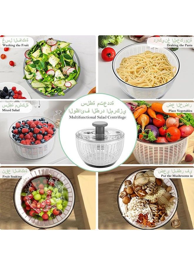 عربست مجفف سلطة سعة 6 لتر، مجفف خضراوات كبير، مجفف دوار للفواكه، خلاط يدوي للخس، سلة تصريف الطعام، مصفاة غسالة مع وعاء، حاوية تحضير مطبخ مزدوجة قابلة للفصل - Image 2
