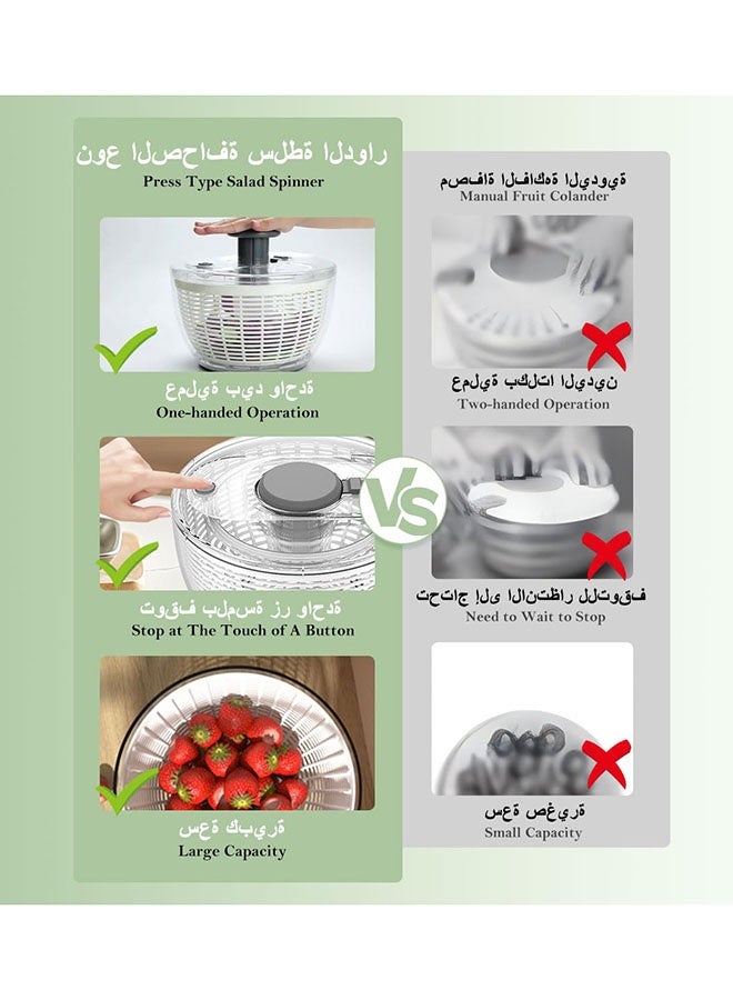 عربست مجفف سلطة سعة 6 لتر، مجفف خضراوات كبير، مجفف دوار للفواكه، خلاط يدوي للخس، سلة تصريف الطعام، مصفاة غسالة مع وعاء، حاوية تحضير مطبخ مزدوجة قابلة للفصل - Image 4