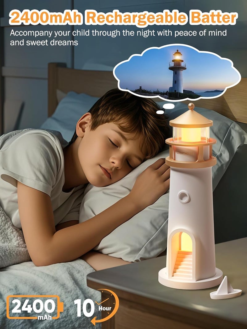 Moon Lamp Projector Night Light,Lighthouse Lamp Decor Night Light for Kids,Moon Light Galaxy Projector Rechargeable LED Aesthetic Table Lamp Christmas Birthday Gifts for Kids Boys Girl - Image 2