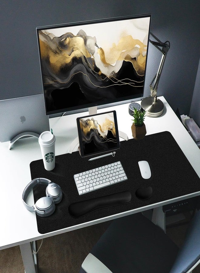 بلوس وسادة مكتب جلدية، وسادة ماوس، حصيرة حماية مكتب مانعة للانزلاق، ورق نشاف مكتب جلدي، وسادة مكتب كمبيوتر، حصيرة مكتب مقاومة للماء للمنزل والمكتب والديكور - أسود (31.5 × 15.7 بوصة) - Image 2