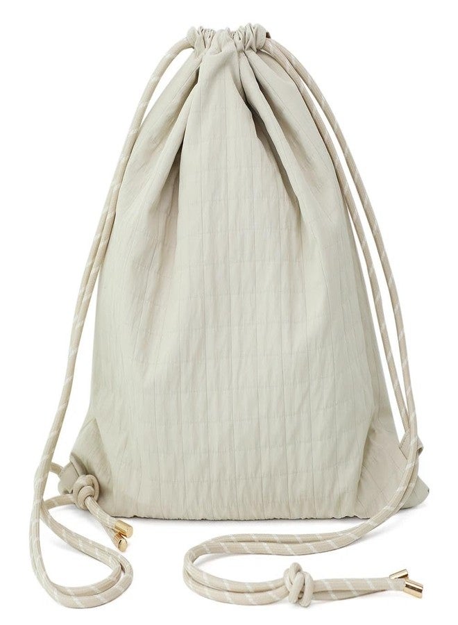 BBORGDC Beige Plaid Drawstring Backpack - Lightweight Cinch Sackpack for Women, Boho Original Design, Perfect for Gym, Travel, Beach & Outdoor Sports - Image 1