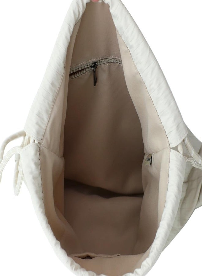 BBORGDC Beige Plaid Drawstring Backpack - Lightweight Cinch Sackpack for Women, Boho Original Design, Perfect for Gym, Travel, Beach & Outdoor Sports - Image 3