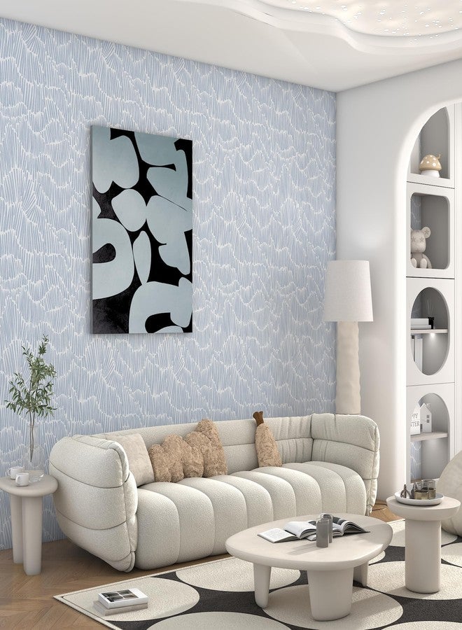 Theper Blue Wallpaper 17.3"×78.8" Modern Striped Wallpaper Peel and Stick Wallpaper Boho Removable Wallpaper Self Adhesive Wallpaper for Bedroom Waterproof Wallpaper White and Blue Contact Paper Vinyl - Image 4