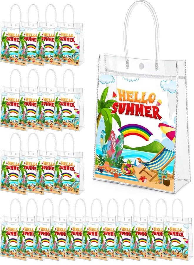 Aliceset 24pcs Hello Summer Clear Gift Bags with Handles PVC Summer Party Favor Bag Reusable Candy Goodie Bags for Beach Days, Pool Parties, Picnics & Outdoor Events(9.84"x 9.84"x 3.54" - Image 1