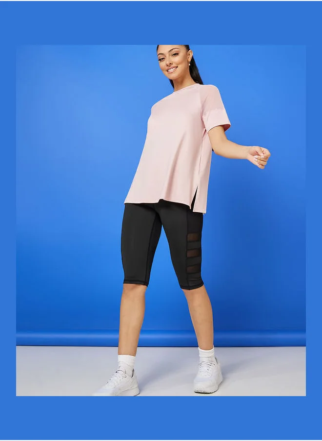 Styli Shoulder Mesh Panel Insert Oversized Yoga Active Top