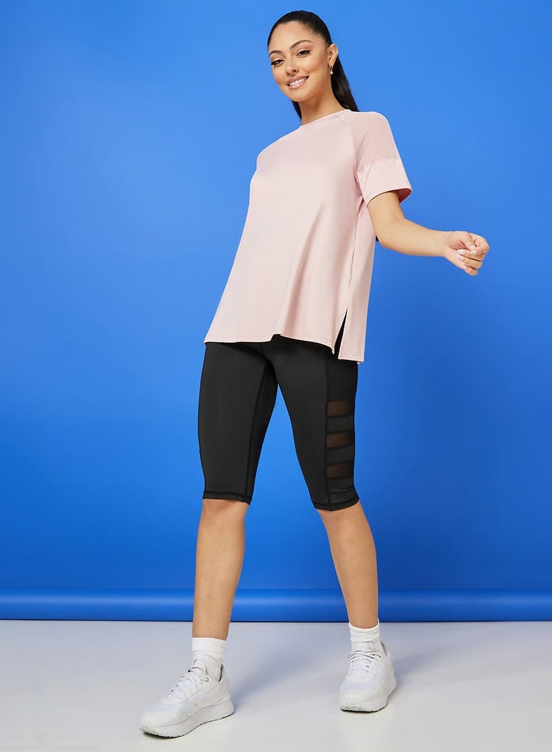 Styli Active Shoulder Mesh Panel Insert Oversized Yoga Top - Image 2