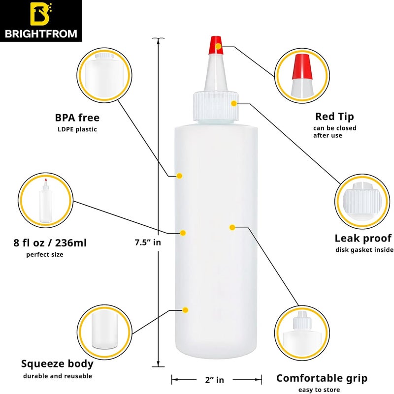 BRIGHTFROM Condiment Squeeze Bottles 8 OZ Empty Squirt Bottle Red Top Cap Leak Proof for Ketchup Mustard Syrup Sauces Dressing Oil Arts Crafts BPA FREE Plastic Perfect for Kitchen 2 PACK - Image 2
