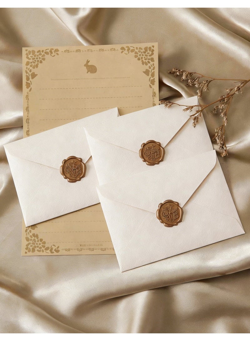 NIIMBOT 16 Pieces Envelope Kit Linen Envelopes Vintage Letter Writing Supplies, Self-Adhesive Wax Seal Stickers for Invitations, Romantic Love Letter Paper Set for Birthday Cards White Envelopes - Image 3