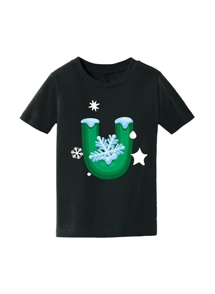 PRINTSHOP4ME - Christmas Initial Letter Printed Kids T-Shirts For Boys-Fun And Festive Holiday Gift For Your Little Guy-Gifts For Friends And Family Printed Round Neck T-Shirts For Kids - Image 1